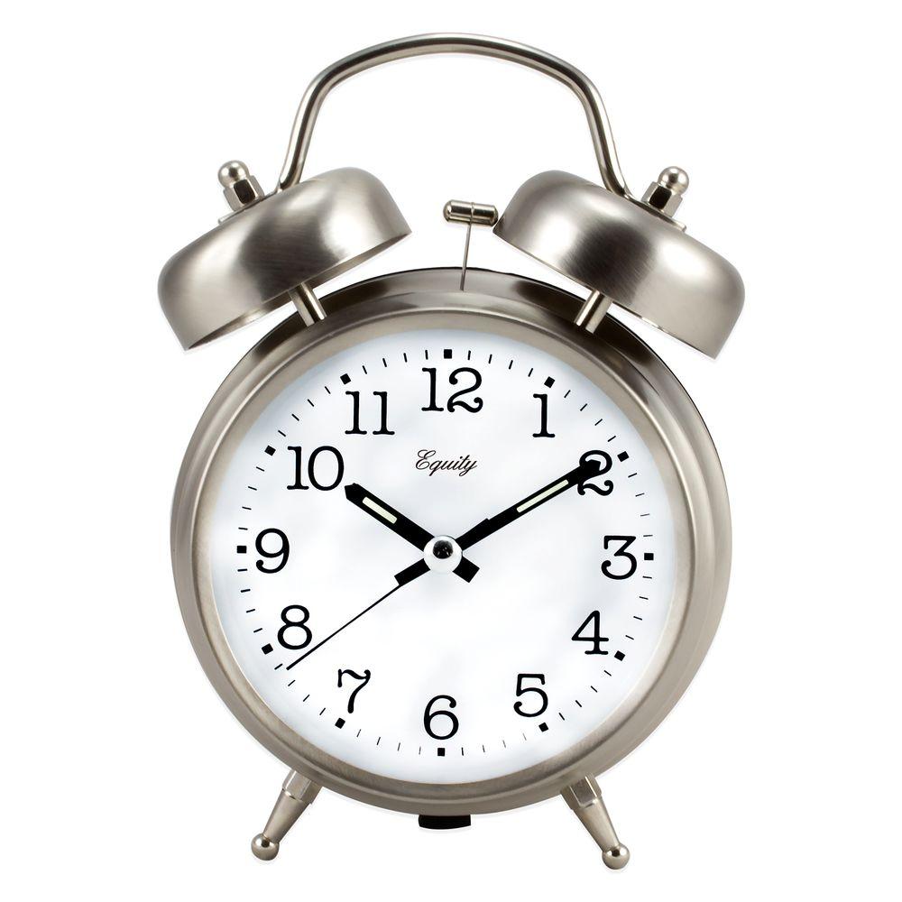 Equity by La Crosse Analog 4.85 in. Chrome Metal Twin Bell Quartz Alarm Table Clock