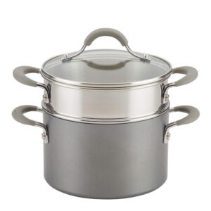Circulon 3 Qt. Oyster Gray Elementum Hard-Anodized Nonstick Covered Multipot with Steamer Insert