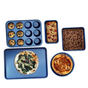 GRANITESTONE Classic Blue Pro 0.8MM Gauge Titanium and Diamond Infused Non-Stick 5 Piece Bakeware Set