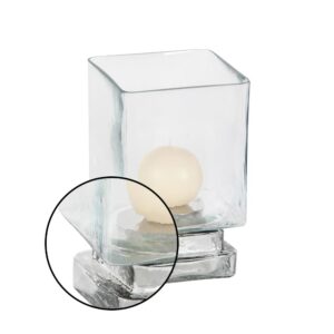 LITTON LANE 6 in. Cube-Shaped Frosted Glass Hurricane Candle Holders (Set of 2)
