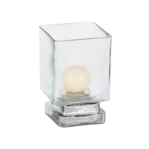 LITTON LANE 6 in. Cube-Shaped Frosted Glass Hurricane Candle Holders (Set of 2)