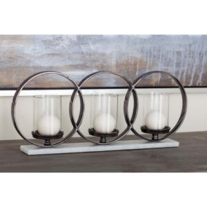 LITTON LANE Glass, Aluminum and Marble 3-Light Candle Holder