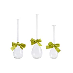 Two's Company 3-Sizes Sleek and Chic with Sage Green Ribbon Includes Clear Teardrop Vases (Set of 3)