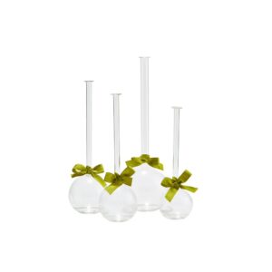 Two's Company 4-Sizes Sleek and Chic with Sage Green Ribbon Includes Clear Bubble Vases ( Set of 4)