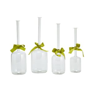 Two's Company 4-Sizes Sleek and Chic with Sage Green Ribbon Includes Clear Jug Vases (Set of 4)
