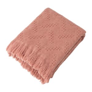 Glitzhome Coral Pink Grid Cotton Woven Throw