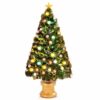 Costway 4 ft. Pre-Lit Christmas Tree Fiber Optical Firework with Ornaments and Gold Top Star