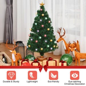 Costway 4 ft. Pre-Lit Christmas Tree Fiber Optical Firework with Ornaments and Gold Top Star