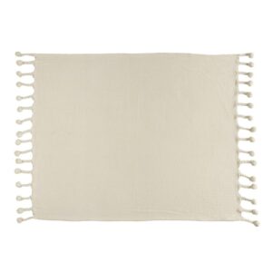 LR Home Embroidery Braided Cream Chevron Herringbone Cotton Throw Blanket