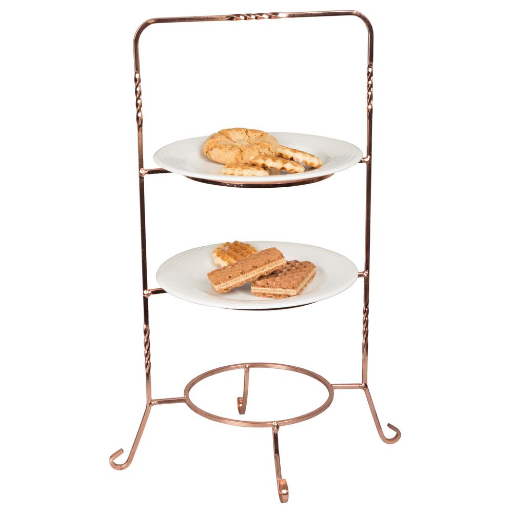 Creative Home 3-Tier Copper Plated Dessert Plate Rack, Cake Serving Tray, Fruit Presentation, Party Food Server Display