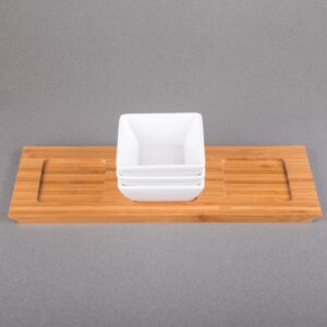 Creative Home 4-Pieces Stoneware Square Bowls and Natural Bamboo Serving Dishes for Parties Rectangular Tray Snack Serving Set