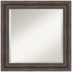 Amanti Art Rustic 25 in. W x 25 in. H Framed Square Beveled Edge Bathroom Vanity Mirror in Dark Brown Distressed