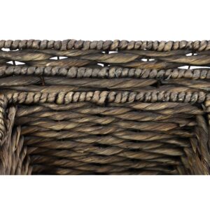 LITTON LANE Large Square Water Hyacinth Wicker Dark Brown Storage Baskets (Set of 3)