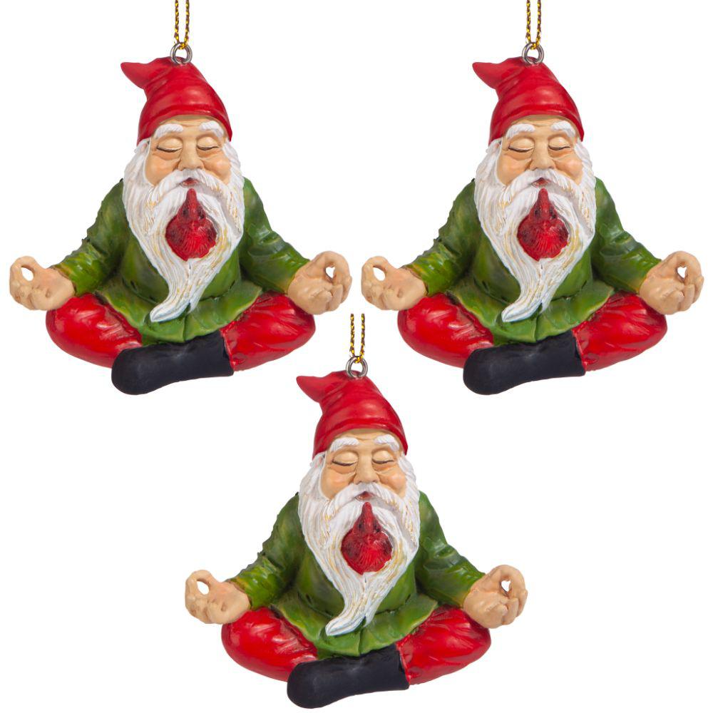 Design Toscano 2.5 in. Zen Gnome Holiday Ornament (3-Piece)