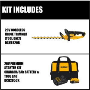 DEWALT 22 in. 20V MAX Lithium-Ion Cordless Hedge Trimmer (Tool Only) with Bonus 20V MAX Lithium-Ion Starter Kit Included