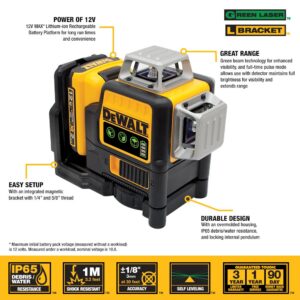 DEWALT 12-Volt MAX Lithium-Ion 100 ft. Green Self-Leveling 3-Beam 360 Degree Laser Level with 2.0Ah Battery, Charger & Case