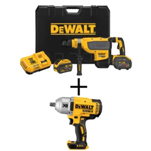 DEWALT FLEXVOLT 60-Volt MAX Brushless 1-7/8 in. SDS MAX Rotary Hammer, (2) FLEXVOLT 9.0Ah Batteries & 1/2 in. Impact Wrench