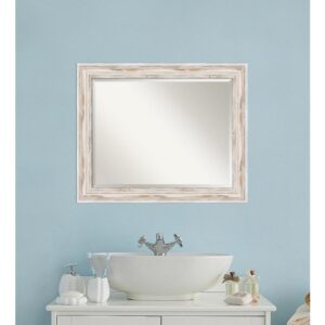 Amanti Art Alexandria 33 in. W x 27 in. H Framed Rectangular Beveled Edge Bathroom Vanity Mirror in Distressed Whitewash