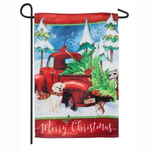 Evergreen 18 in. x 12.5 in. Bringing Home the Tree Garden Suede Flag