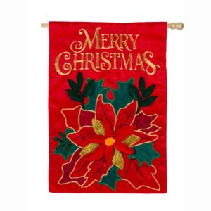 Evergreen 28 in. x 44 in. Christmas Poinsettia House Applique Flag