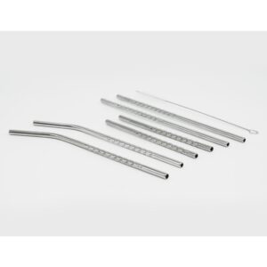 ExcelSteel 14 Pc Reusable Swirl Straw Set W/ 8 Long, 4 Short Straws W/ Cleaning Brushes