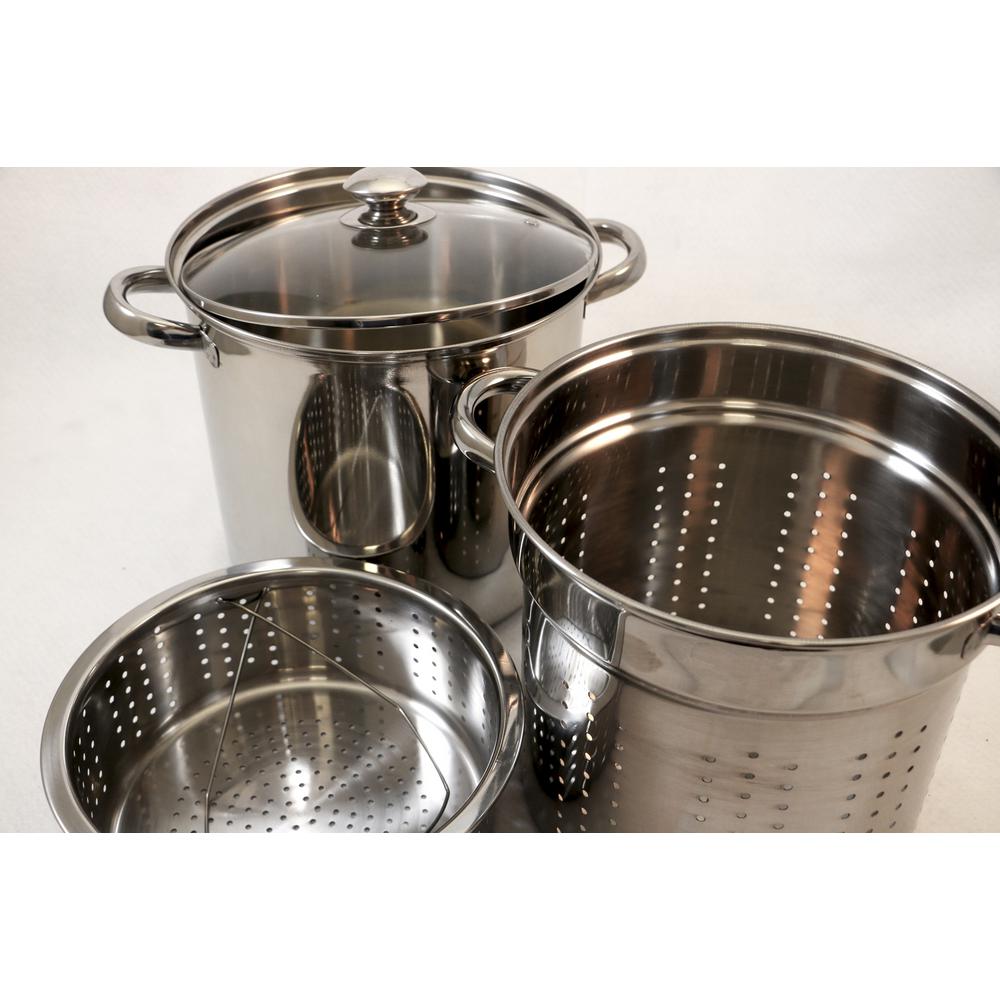 ExcelSteel 16 Qt. Professional 18/10 Stainless Steel Multi-Cooker with Lid (4-Piece)