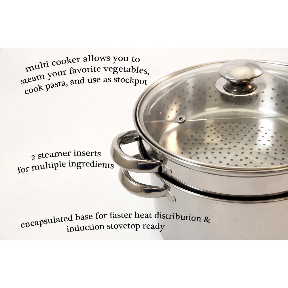 ExcelSteel 16 Qt. Professional 18/10 Stainless Steel Multi-Cooker with Lid (4-Piece)