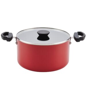 Farberware Neat Nest Space Saving 6 qt. Aluminum Nonstick Sauce Pot in Red with Glass Lid