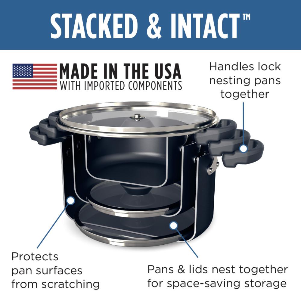 Farberware Neat Nest Space Saving 1.5 qt. Aluminum Nonstick Sauce Pot in Black with Glass Lid