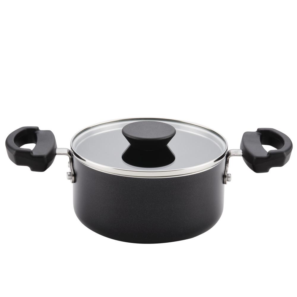 Farberware Neat Nest Space Saving 1.5 qt. Aluminum Nonstick Sauce Pot in Black with Glass Lid