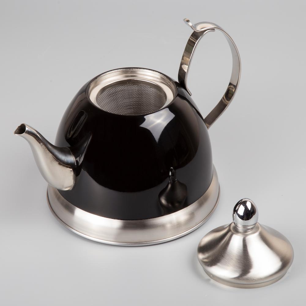 Creative Home Nobili-Tea 1.0 Qt. Stainless Steel Tea Kettle with Removable Infuser Basket in Filter Black
