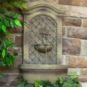 Sunnydaze Decor Rosette Resin Florentine Stone Solar-On-Demand Outdoor Wall Fountain