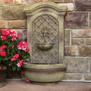 Sunnydaze Decor Rosette Resin Florentine Stone Solar-On-Demand Outdoor Wall Fountain