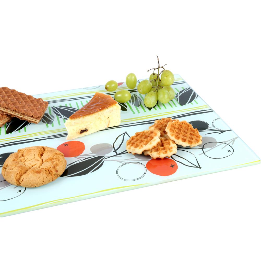 Creative Home Tempered Glass 11.75 in. x 15 in., 5 mm Thickness Cutting, Serving Board with Flower Pattern,