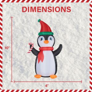 Fraser Hill Farm 10 ft. Penguin and Candy Cane Christmas Inflatable with Lights