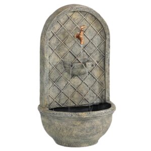 Sunnydaze Decor Messina Resin French Limestone Solar Outdoor Wall Fountain