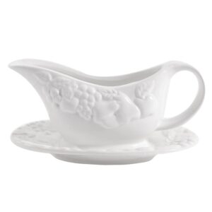Gibson Home Fruitful 8 in. White Gravy Boat with Saucer