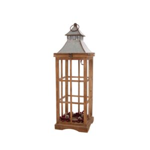 Glitzhome Brown Christmas Farmhouse Wood/Metal Lanterns (Set of 2)
