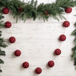 Glitzhome 6.5 ft. L Red and Black Plaid Fabric Garland