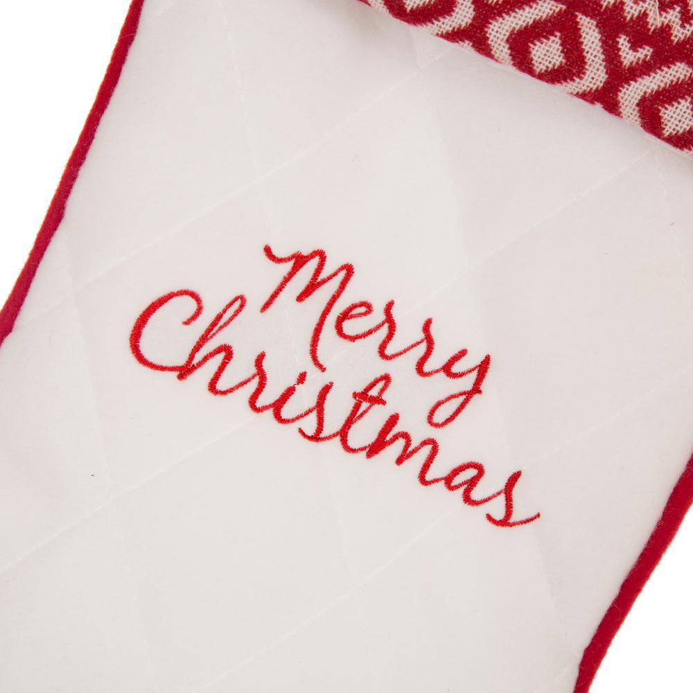 Glitzhome 21 in. L White Fleece Christmas Stocking - Merry Christmas