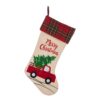 Glitzhome 21 in. L Embroidered Linen Christmas Stocking - Red Truck