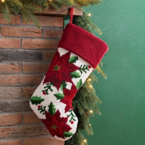 Glitzhome 21.00 in. H Acrylic/PolyesterPoinsettia Hooked Stocking