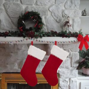 Glitzhome 20 in. Polyester Knitted Stocking with Faux Fur Cuff (2-Pack)