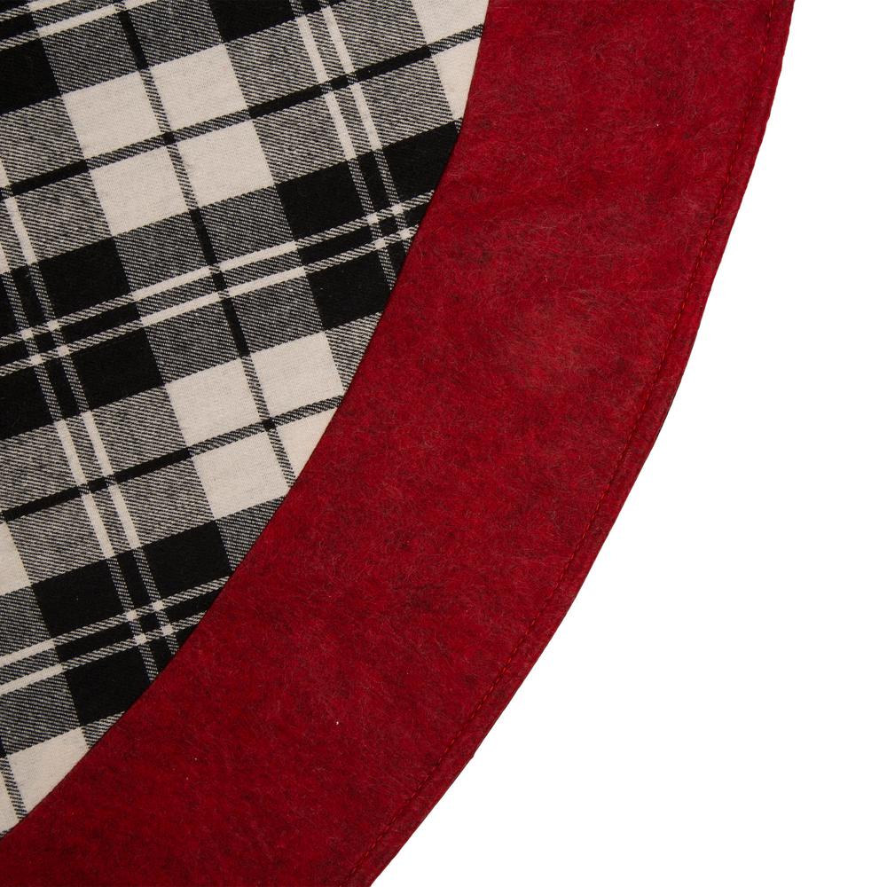Glitzhome 48 in. D Black and White Plaid Fabric Christmas Tree Skirt with Red Trim