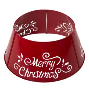 Glitzhome 26 in. Dia Merry Christmas Diecut Metal Tree Collar with Light String(KD)