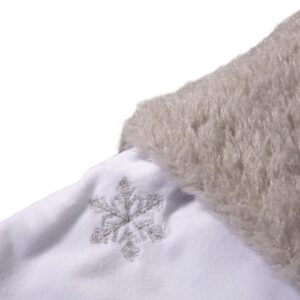Glitzhome 48 in. Tree Skirt and 21 in. H Stocking (Set of 3 White Fleece Christmas Decorations)