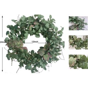 Glitzhome 24 in. Green Unlit Seasonal Artificial Christmas Wreath with Eucalyptus