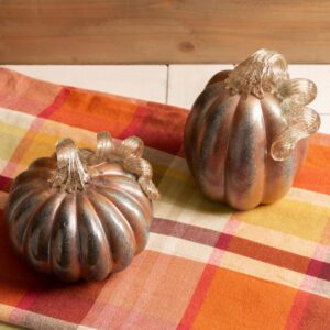 Glitzhome S/2 5.91 in. Blue/Gold GlitteryGlass Pumpkin