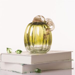 Glitzhome 5.51 in. H Green Crackle Glass Pumpkin