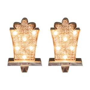 Glitzhome 2-Pack Marquee LED Wooden/Metal Gift Box Stocking Holder